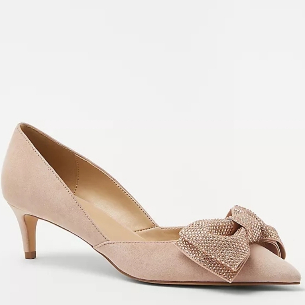 NEW! ANN TAYLOR D'Orsay Suede Crystal Accent Bow Pump 9.